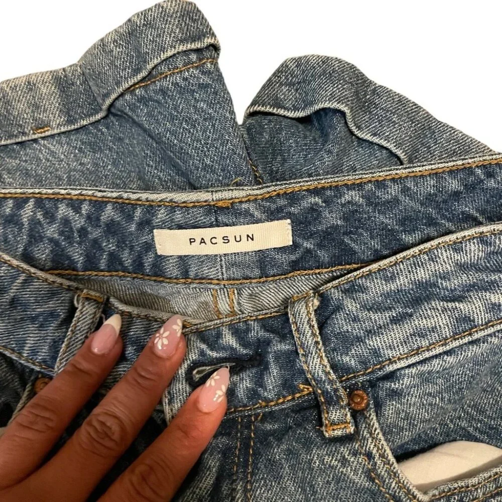 Pacsun Womens‎ High Waisted Denim Jean Shorts Distressed Blue Vintage Style